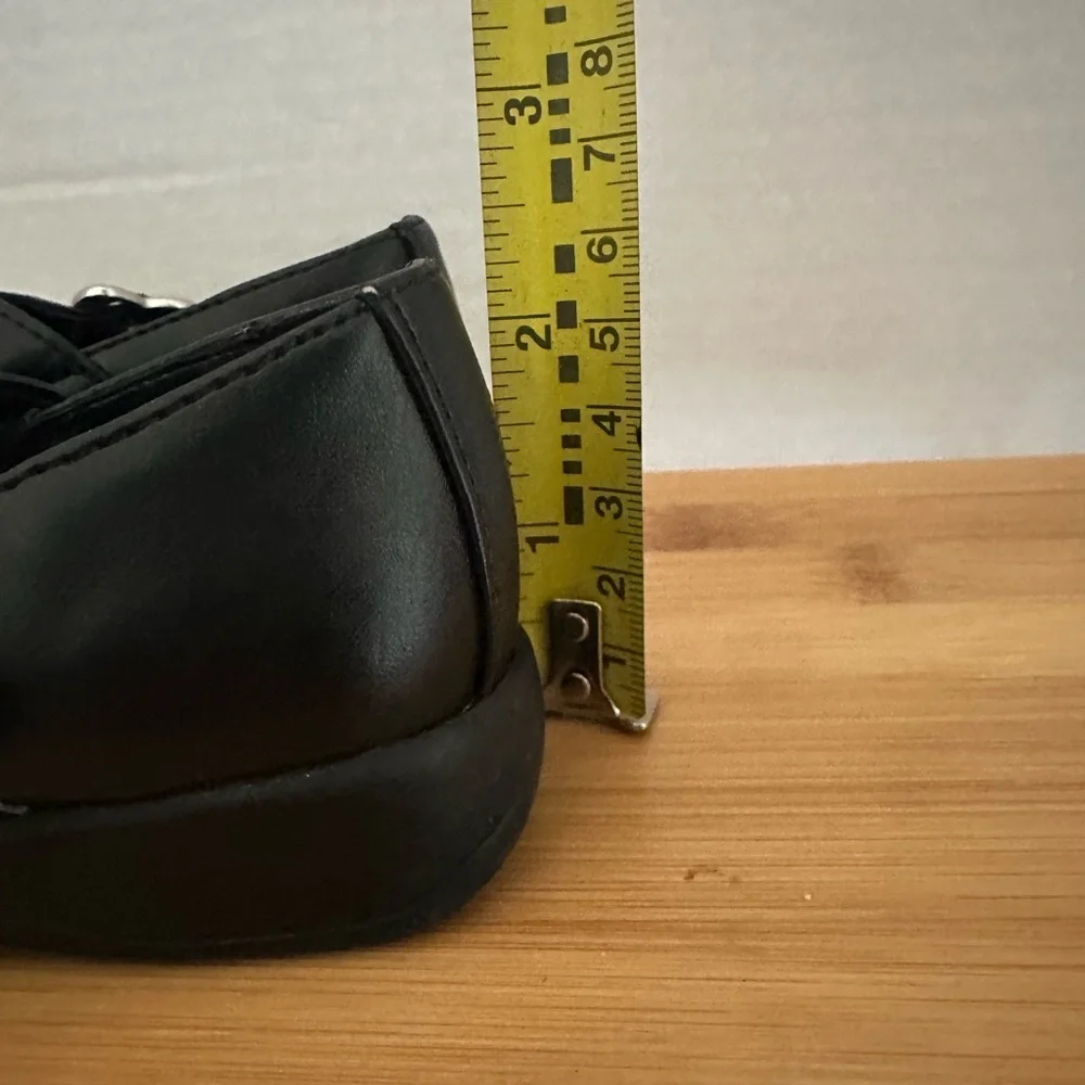 Smart Step Baby Girl Sz. 6 Mary Jane Black Dress Shoes Velcro Strap Heart Buckle